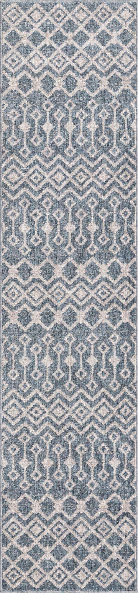 Harbor Blue 2' x 8' Eco Trellis Runner Area Rug 100% Recycled Space Dyed Polyester With Cotton Backing Geometric Pattern Eco-Friendly Carpet for Sale at Rug Engine