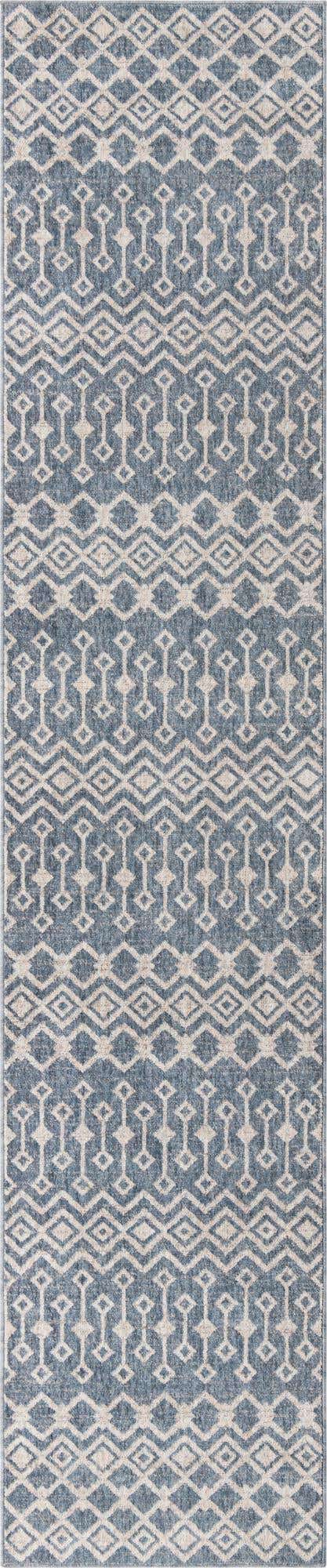 Harbor Blue 2' 7 x 12' Eco Trellis Runner Area Rug 100% Recycled Space Dyed Polyester With Cotton Backing Geometric Pattern Eco-Friendly Carpet for Sale at Rug Engine