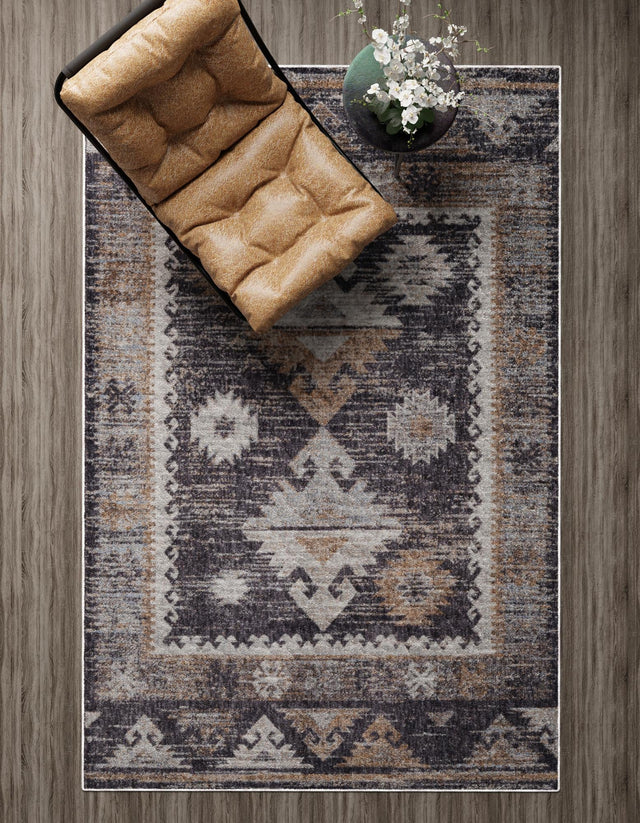 Charcoal Gray 7' 10 x 10' Eco Southwestern Rectangle Area Rug 100% Recycled Space Dyed Polyester With Cotton Backing Carpet for Natural Home Decor for Sale at Rug Engine