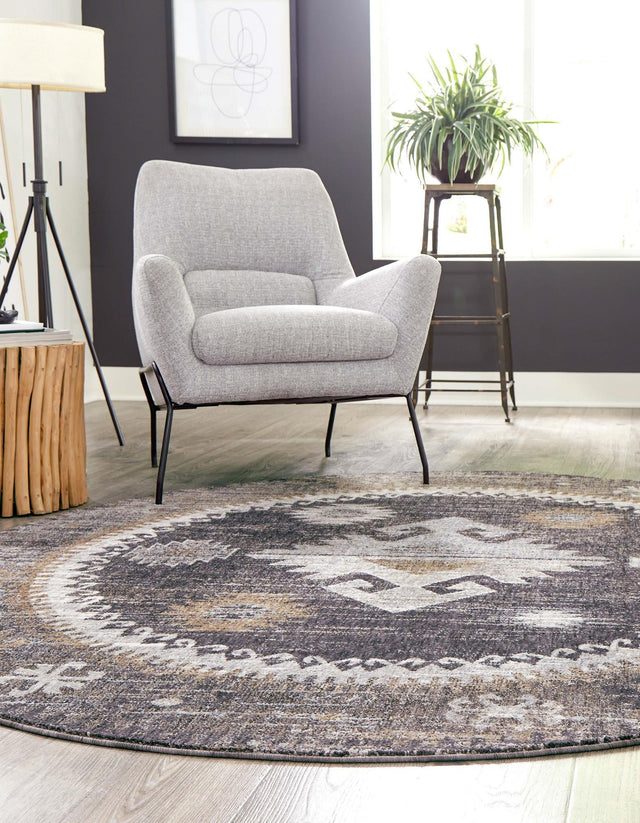 Charcoal Gray 3' 3 x 3' 3 Eco Southwestern Round Area Rug 100% Recycled Space Dyed Polyester With Cotton Backing Carpet for Natural Home Decor for Sale at Rug Engine