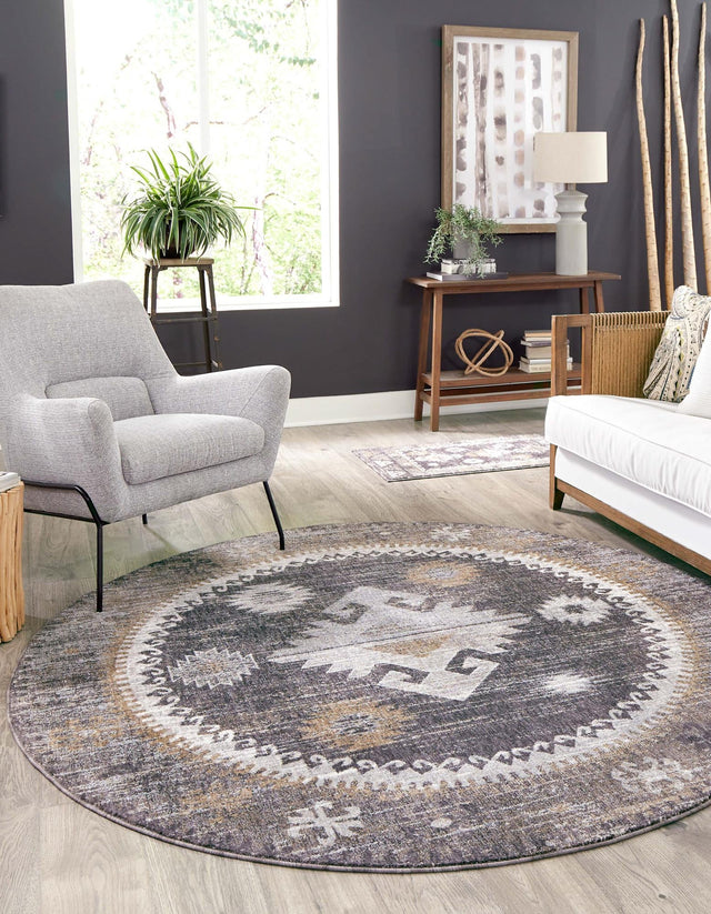 Charcoal Gray 3' 3 x 3' 3 Eco Southwestern Round Area Rug 100% Recycled Space Dyed Polyester With Cotton Backing Carpet for Natural Home Decor for Sale at Rug Engine