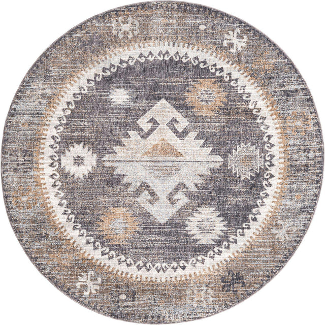 Charcoal Gray 7' x 7' Eco Southwestern Round Area Rug 100% Recycled Space Dyed Polyester With Cotton Backing Carpet for Natural Home Decor for Sale at Rug Engine