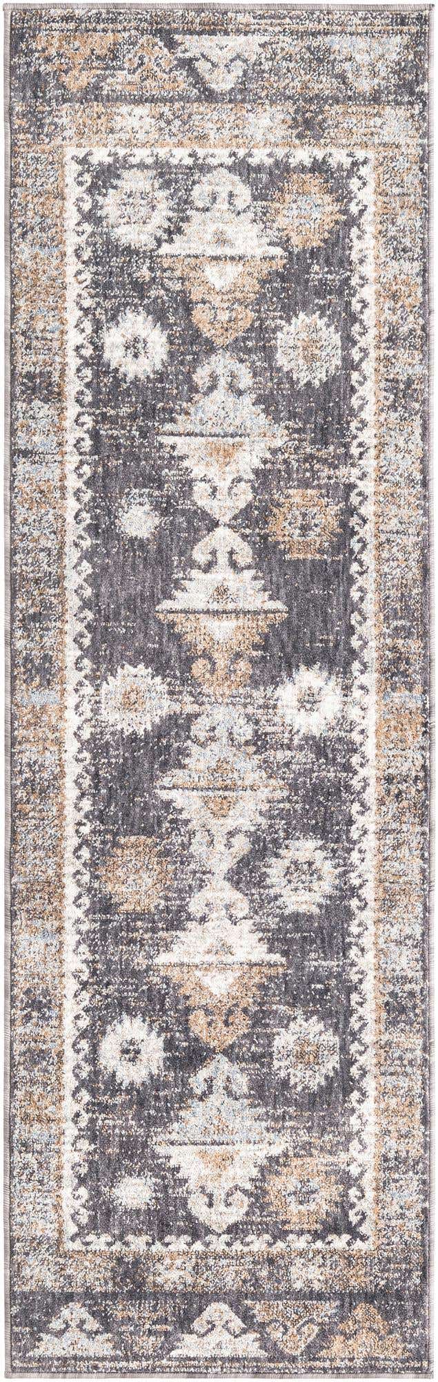 Charcoal Gray 2' x 6' Eco Southwestern Runner Area Rug 100% Recycled Space Dyed Polyester With Cotton Backing Carpet for Natural Home Decor for Sale at Rug Engine