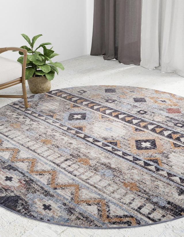 Khaki Gray 3' 3 x 3' 3 Eco Southwestern Round Area Rug 100% Recycled Space Dyed Polyester With Cotton Backing Carpet for Natural Home Decor for Sale at Rug Engine