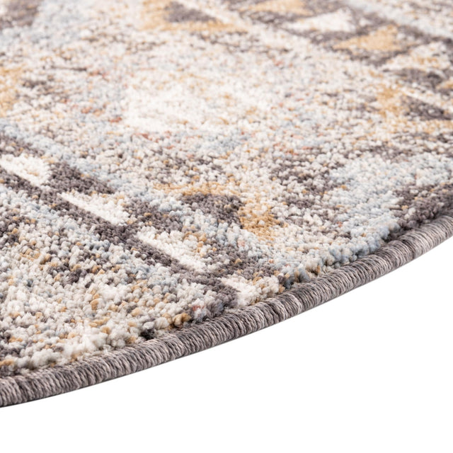 Khaki Gray 3' 3 x 3' 3 Eco Southwestern Round Area Rug 100% Recycled Space Dyed Polyester With Cotton Backing Carpet for Natural Home Decor for Sale at Rug Engine