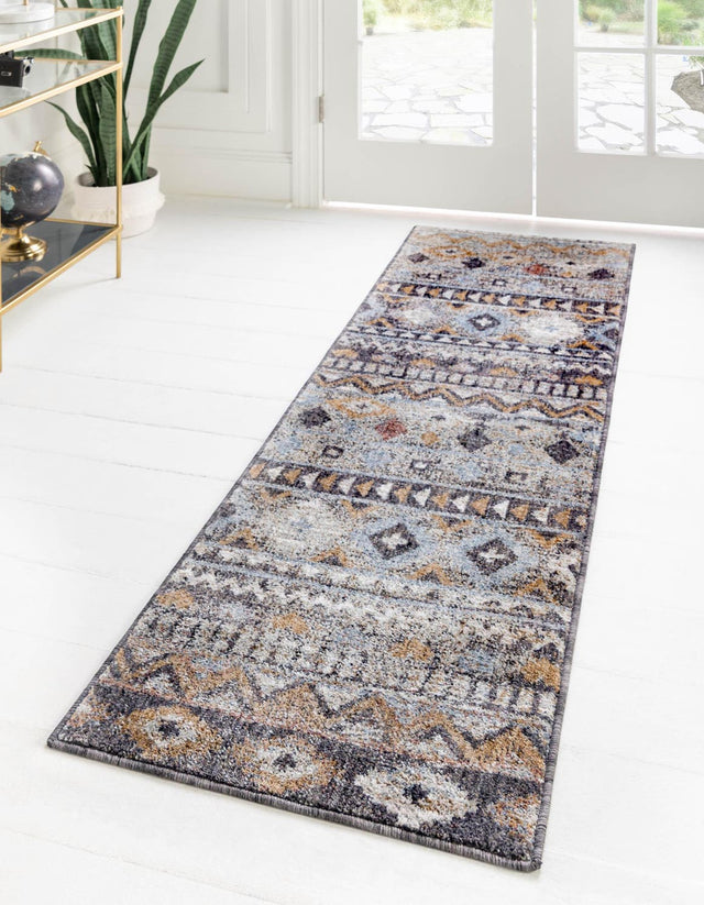 Khaki Gray 2' x 8' Eco Southwestern Runner Area Rug 100% Recycled Space Dyed Polyester With Cotton Backing Carpet for Natural Home Decor for Sale at Rug Engine