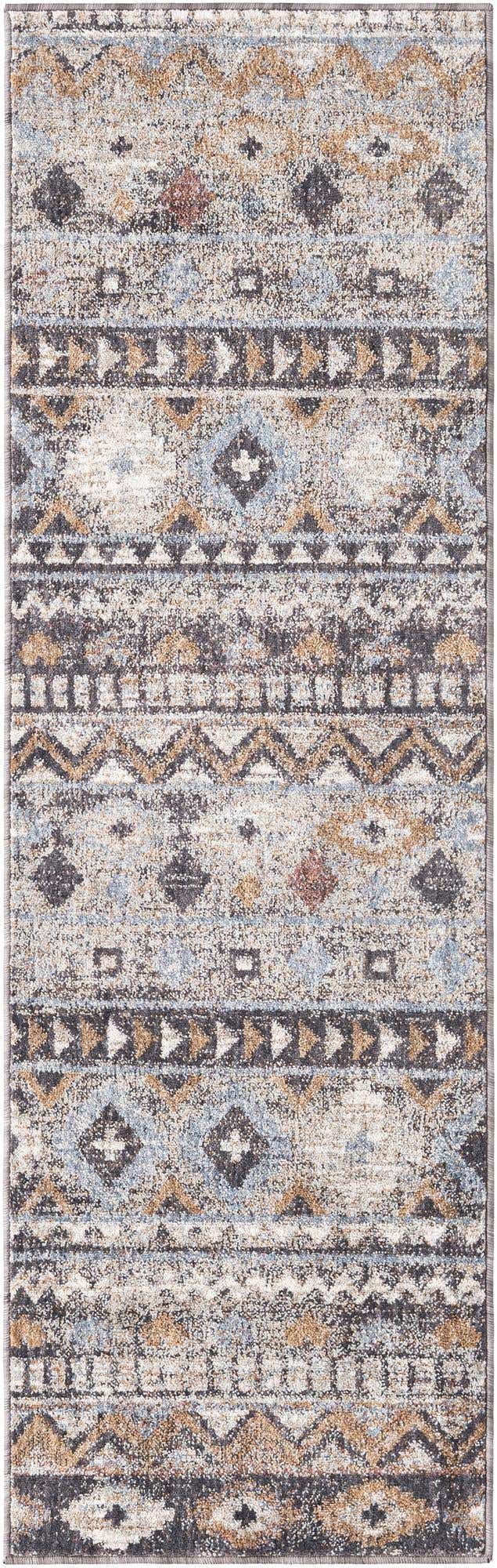 Khaki Gray 2' x 6' Eco Southwestern Runner Area Rug 100% Recycled Space Dyed Polyester With Cotton Backing Carpet for Natural Home Decor for Sale at Rug Engine