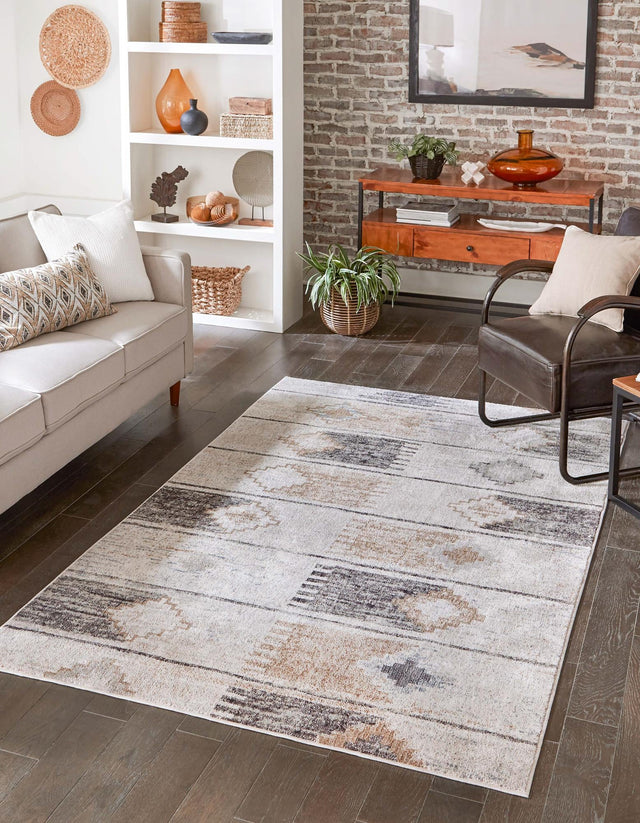 Ivory 10' x 13' Eco Southwestern Rectangle Area Rug 100% Recycled Space Dyed Polyester With Cotton Backing Carpet for Natural Home Decor for Sale at Rug Engine