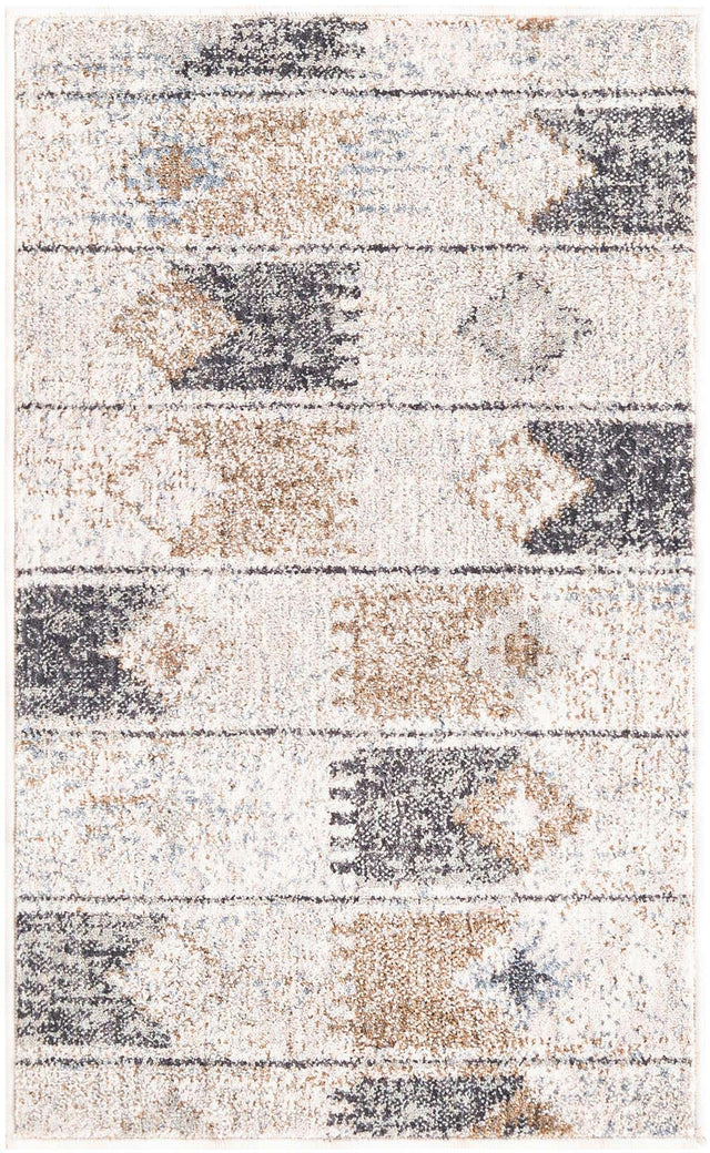 Ivory 2' x 3' Eco Southwestern Rectangle Area Rug 100% Recycled Space Dyed Polyester With Cotton Backing Carpet for Natural Home Decor for Sale at Rug Engine