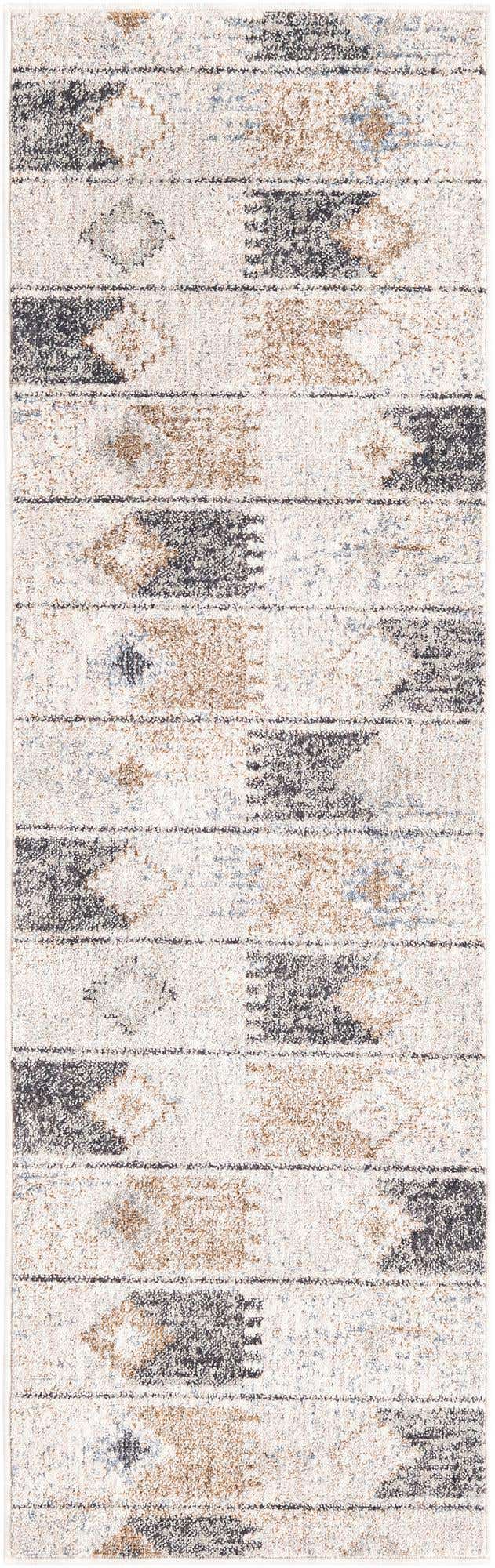 Ivory 2' x 6' Eco Southwestern Runner Area Rug 100% Recycled Space Dyed Polyester With Cotton Backing Carpet for Natural Home Decor for Sale at Rug Engine
