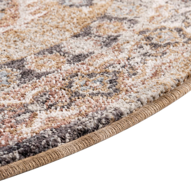 Khaki Gray 7' x 7' Eco Southwestern Round Area Rug 100% Recycled Space Dyed Polyester With Cotton Backing Carpet for Natural Home Decor for Sale at Rug Engine