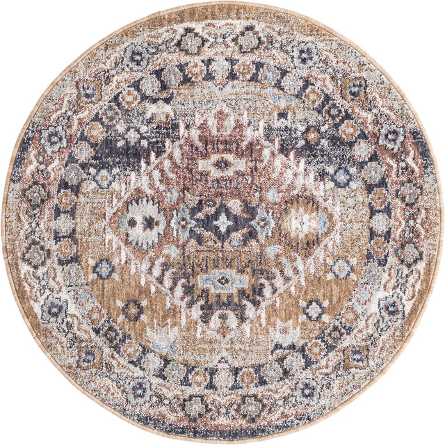 Khaki Gray 3' 3 x 3' 3 Eco Southwestern Round Area Rug 100% Recycled Space Dyed Polyester With Cotton Backing Carpet for Natural Home Decor for Sale at Rug Engine