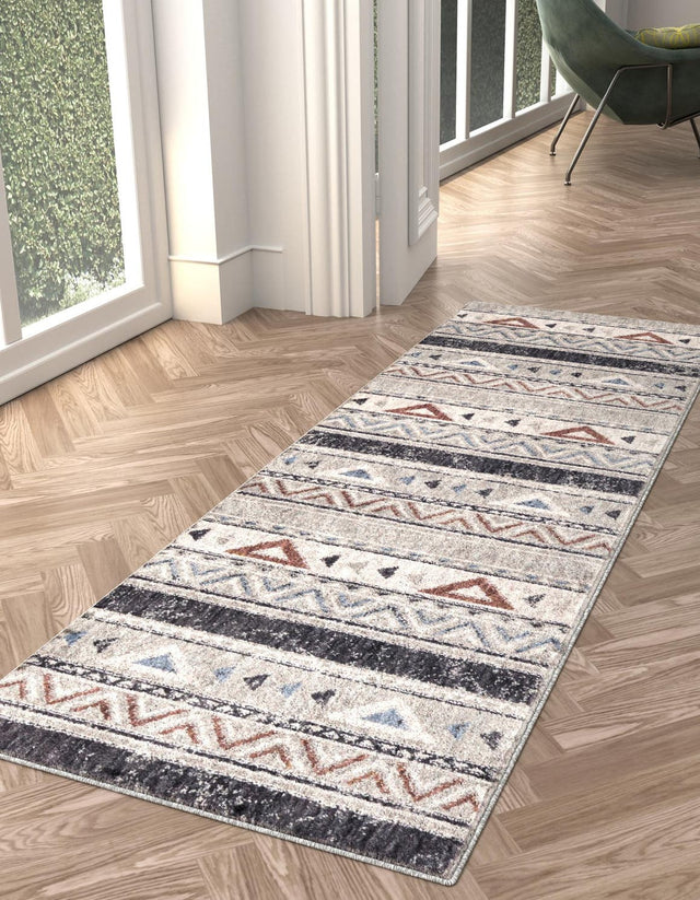 Gray 2' x 6' Eco Southwestern Runner Area Rug 100% Recycled Space Dyed Polyester With Cotton Backing Carpet for Natural Home Decor for Sale at Rug Engine