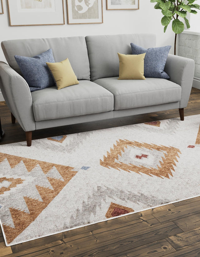 Ivory 4' x 6' Eco Southwestern Rectangle Area Rug 100% Recycled Space Dyed Polyester With Cotton Backing Carpet for Natural Home Decor for Sale at Rug Engine