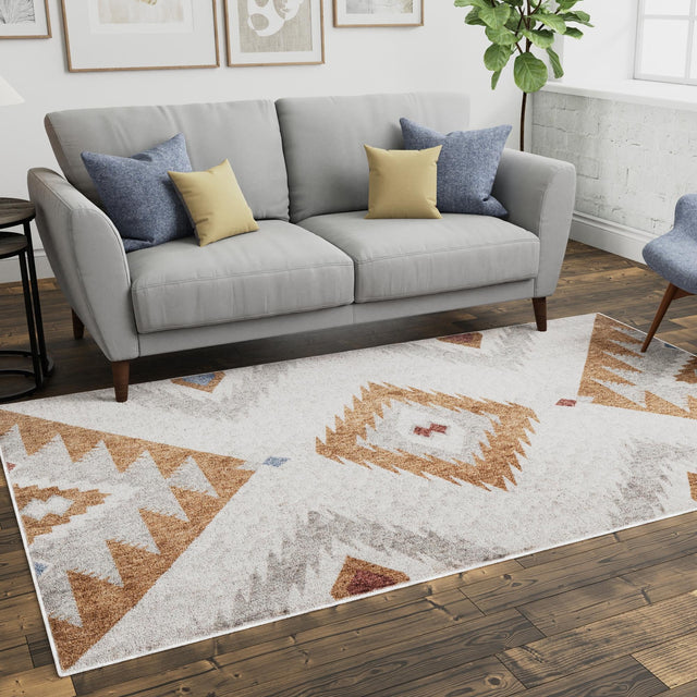 Ivory 4' x 6' Eco Southwestern Rectangle Area Rug 100% Recycled Space Dyed Polyester With Cotton Backing Carpet for Natural Home Decor for Sale at Rug Engine