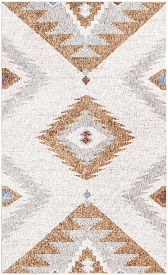 Ivory 5' 3 x 8' Eco Southwestern Rectangle Area Rug 100% Recycled Space Dyed Polyester With Cotton Backing Carpet for Natural Home Decor for Sale at Rug Engine