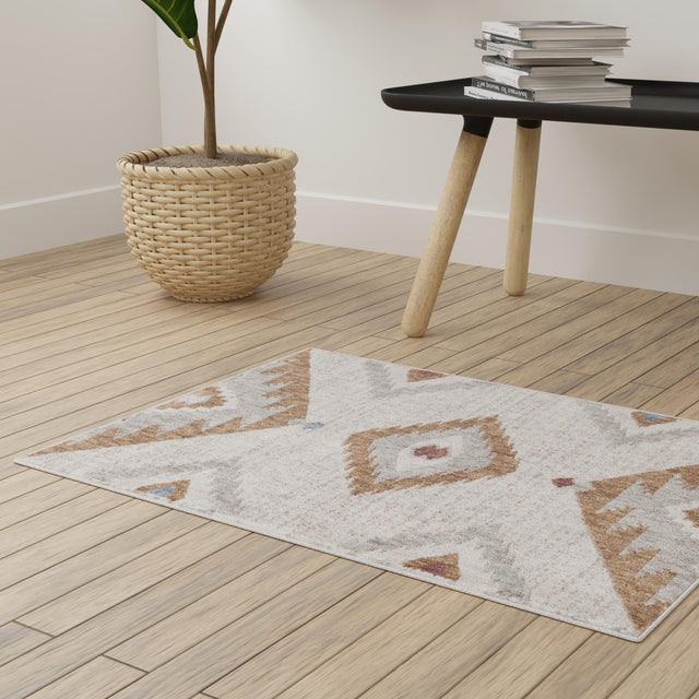 Ivory 4' x 6' Eco Southwestern Rectangle Area Rug 100% Recycled Space Dyed Polyester With Cotton Backing Carpet for Natural Home Decor for Sale at Rug Engine