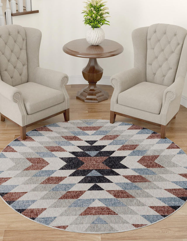 Multicolor 3' 3 x 3' 3 Eco Southwestern Round Area Rug 100% Recycled Space Dyed Polyester With Cotton Backing Carpet for Natural Home Decor for Sale at Rug Engine