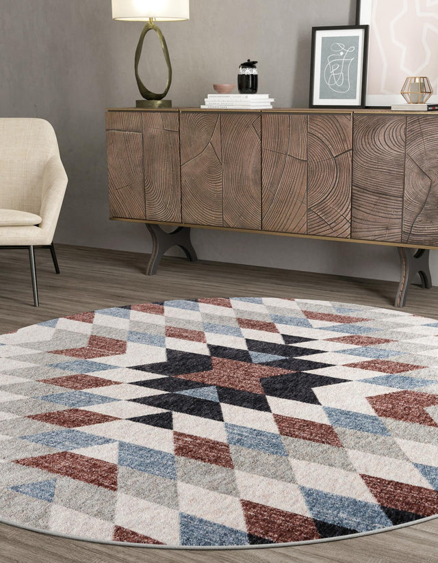 Multicolor 7' x 7' Eco Southwestern Round Area Rug 100% Recycled Space Dyed Polyester With Cotton Backing Carpet for Natural Home Decor for Sale at Rug Engine