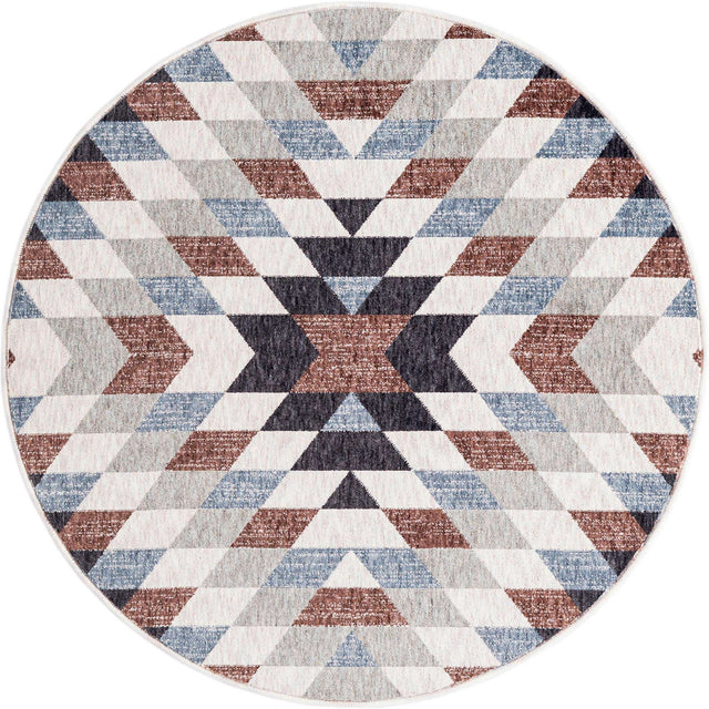 Multicolor 3' 3 x 3' 3 Eco Southwestern Round Area Rug 100% Recycled Space Dyed Polyester With Cotton Backing Carpet for Natural Home Decor for Sale at Rug Engine