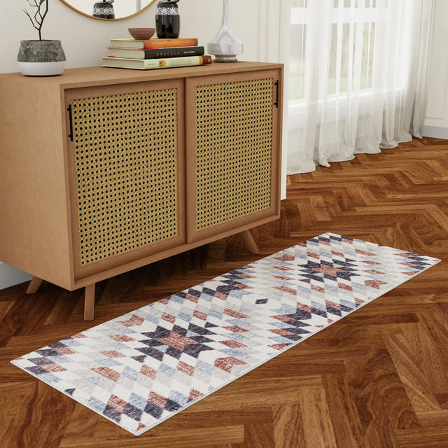 Multicolor 2' x 8' Eco Southwestern Runner Area Rug 100% Recycled Space Dyed Polyester With Cotton Backing Carpet for Natural Home Decor for Sale at Rug Engine