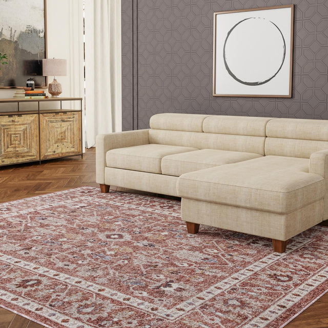 Dusty Rose 4' x 6' Eco Traditional Rectangle Area Rug 100% Recycled Space Dyed Polyester With Cotton Backing Classic Pattern Carpet for Living, Dining, Office Space for Sale at Rug Engine