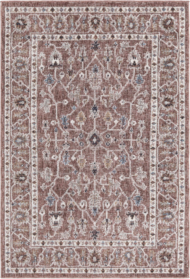Dusty Rose 4' x 6' Eco Traditional Rectangle Area Rug 100% Recycled Space Dyed Polyester With Cotton Backing Classic Pattern Carpet for Living, Dining, Office Space for Sale at Rug Engine