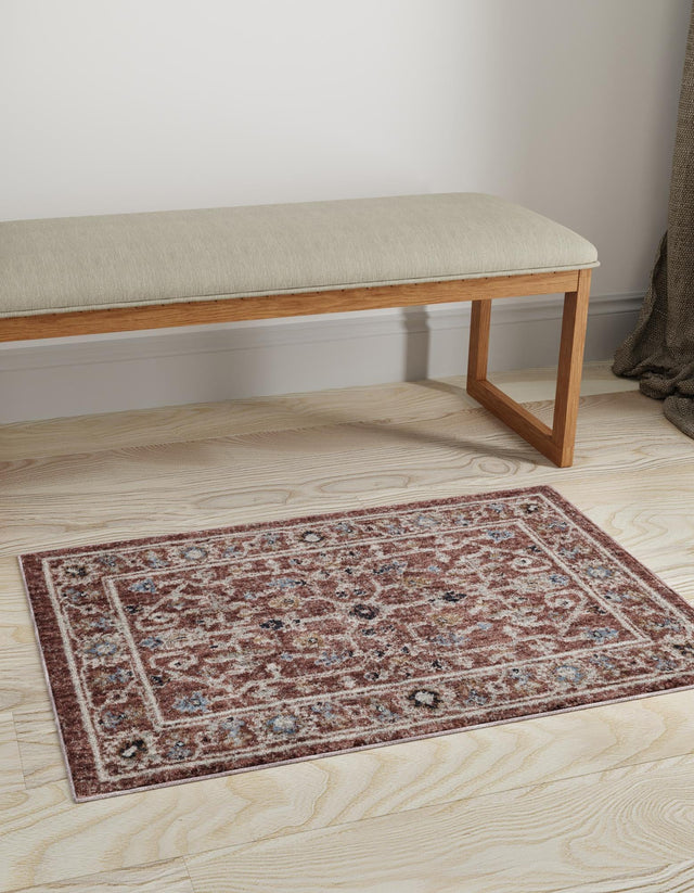Dusty Rose 4' x 6' Eco Traditional Rectangle Area Rug 100% Recycled Space Dyed Polyester With Cotton Backing Classic Pattern Carpet for Living, Dining, Office Space for Sale at Rug Engine