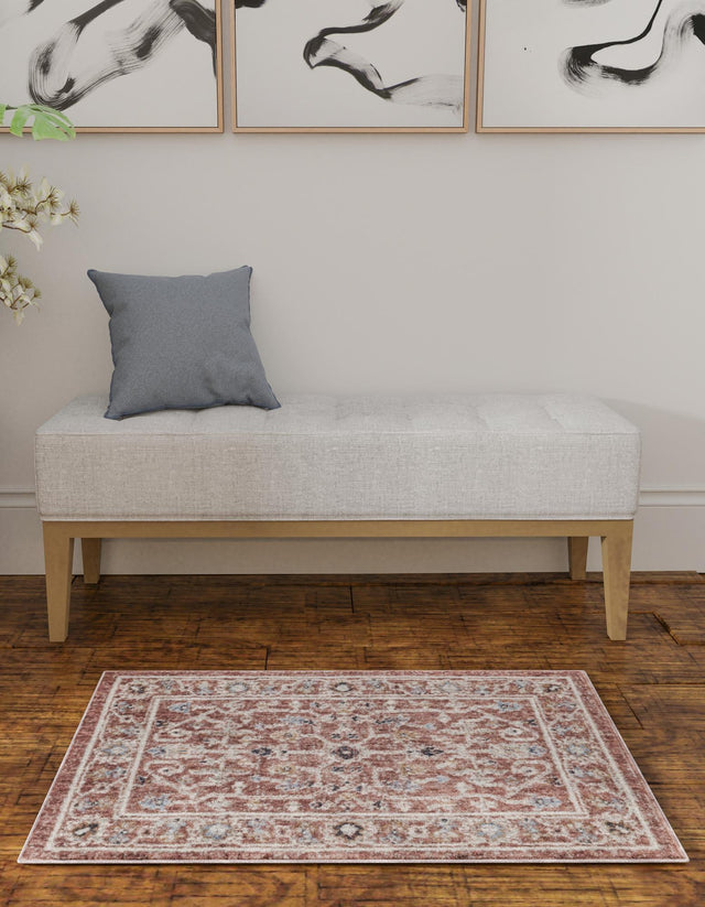 Dusty Rose 4' x 6' Eco Traditional Rectangle Area Rug 100% Recycled Space Dyed Polyester With Cotton Backing Classic Pattern Carpet for Living, Dining, Office Space for Sale at Rug Engine