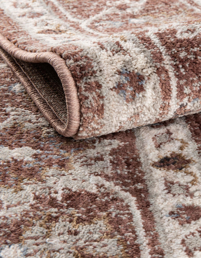 Dusty Rose 7' x 7' Eco Traditional Round Area Rug 100% Recycled Space Dyed Polyester With Cotton Backing Classic Pattern Carpet for Living, Dining, Office Space for Sale at Rug Engine