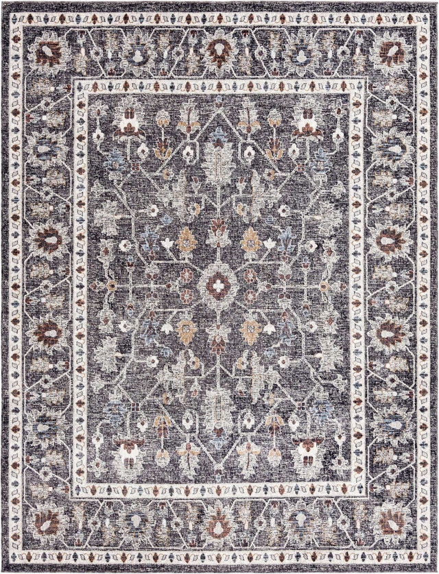 Charcoal Gray 7' 10 x 10' Eco Traditional Rectangle Area Rug 100% Recycled Space Dyed Polyester With Cotton Backing Classic Pattern Carpet for Living, Dining, Office Space for Sale at Rug Engine