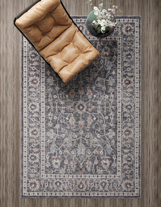 Charcoal Gray 4' x 6' Eco Traditional Rectangle Area Rug 100% Recycled Space Dyed Polyester With Cotton Backing Classic Pattern Carpet for Living, Dining, Office Space for Sale at Rug Engine