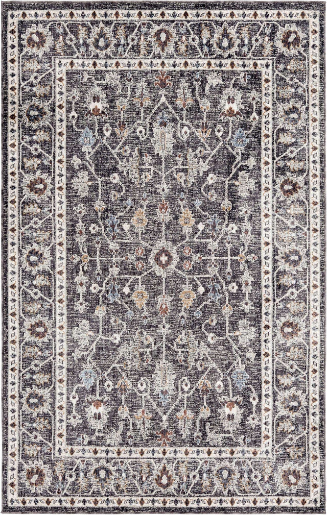 Charcoal Gray 5' 3 x 8' Eco Traditional Rectangle Area Rug 100% Recycled Space Dyed Polyester With Cotton Backing Classic Pattern Carpet for Living, Dining, Office Space for Sale at Rug Engine