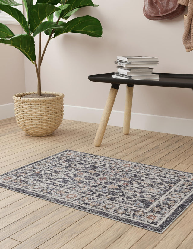 Charcoal Gray 4' x 6' Eco Traditional Rectangle Area Rug 100% Recycled Space Dyed Polyester With Cotton Backing Classic Pattern Carpet for Living, Dining, Office Space for Sale at Rug Engine