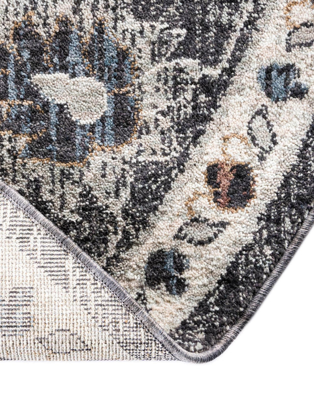 Charcoal Gray 3' 3 x 3' 3 Eco Traditional Round Area Rug 100% Recycled Space Dyed Polyester With Cotton Backing Classic Pattern Carpet for Living, Dining, Office Space for Sale at Rug Engine