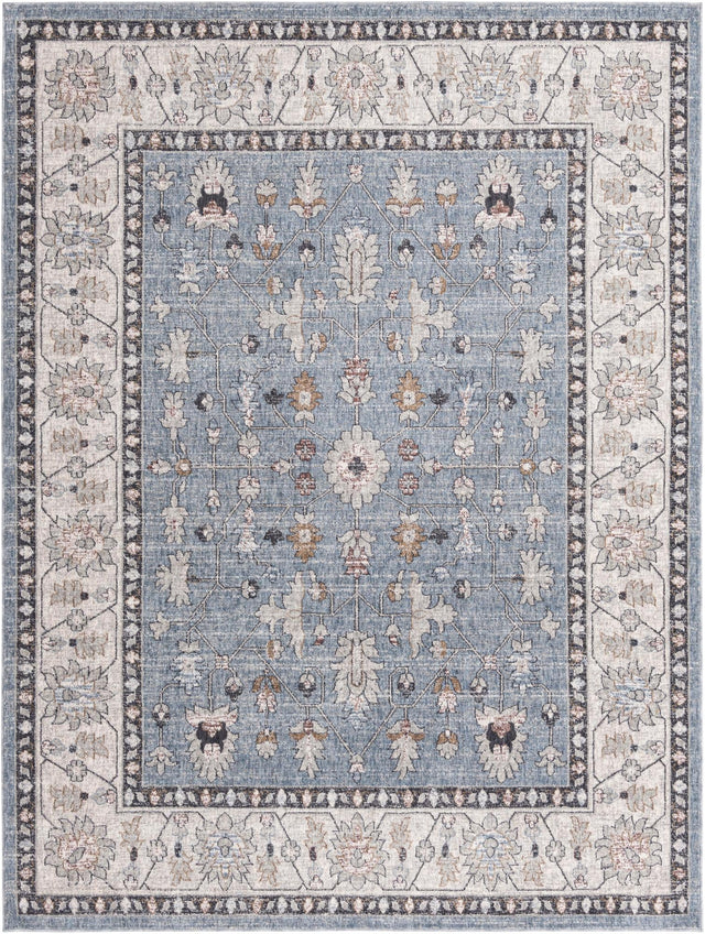 Harbor Blue 7' 10 x 10' Eco Traditional Rectangle Area Rug 100% Recycled Space Dyed Polyester With Cotton Backing Classic Pattern Carpet for Living, Dining, Office Space for Sale at Rug Engine
