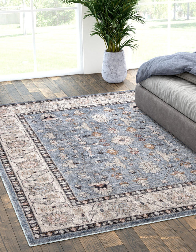 Harbor Blue 7' 10 x 10' Eco Traditional Rectangle Area Rug 100% Recycled Space Dyed Polyester With Cotton Backing Classic Pattern Carpet for Living, Dining, Office Space for Sale at Rug Engine