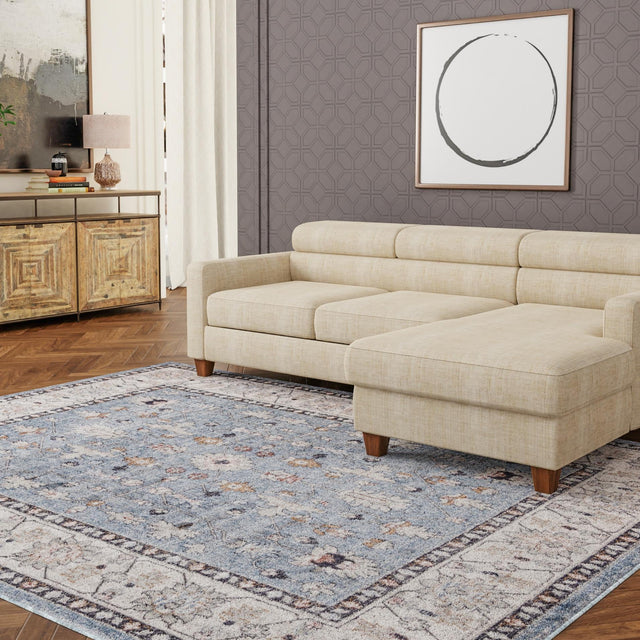 Harbor Blue 7' 10 x 10' Eco Traditional Rectangle Area Rug 100% Recycled Space Dyed Polyester With Cotton Backing Classic Pattern Carpet for Living, Dining, Office Space for Sale at Rug Engine