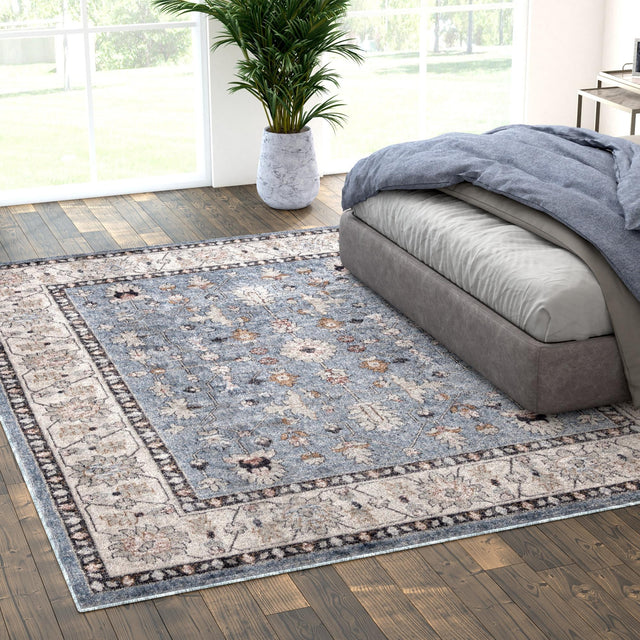 Harbor Blue 7' 10 x 10' Eco Traditional Rectangle Area Rug 100% Recycled Space Dyed Polyester With Cotton Backing Classic Pattern Carpet for Living, Dining, Office Space for Sale at Rug Engine