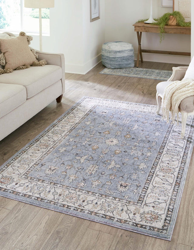 Harbor Blue 7' 10 x 10' Eco Traditional Rectangle Area Rug 100% Recycled Space Dyed Polyester With Cotton Backing Classic Pattern Carpet for Living, Dining, Office Space for Sale at Rug Engine