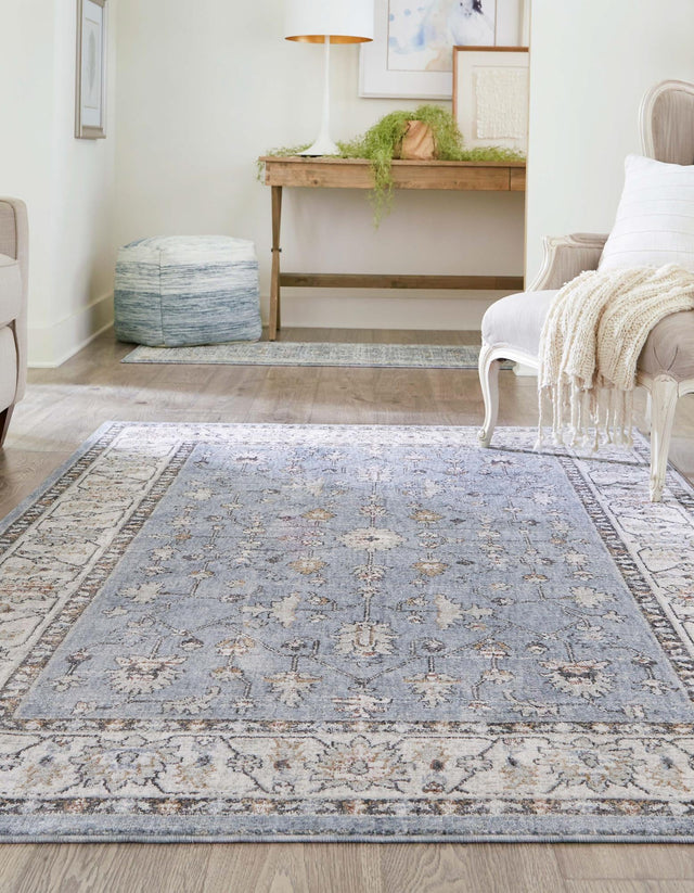 Harbor Blue 5' 3 x 8' Eco Traditional Rectangle Area Rug 100% Recycled Space Dyed Polyester With Cotton Backing Classic Pattern Carpet for Living, Dining, Office Space for Sale at Rug Engine