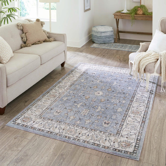 Harbor Blue 7' 10 x 10' Eco Traditional Rectangle Area Rug 100% Recycled Space Dyed Polyester With Cotton Backing Classic Pattern Carpet for Living, Dining, Office Space for Sale at Rug Engine