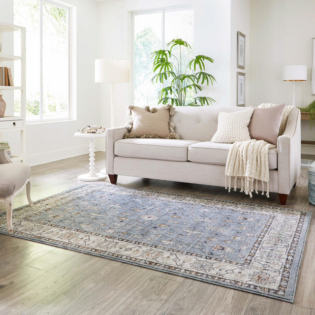 Harbor Blue 7' 10 x 10' Eco Traditional Rectangle Area Rug 100% Recycled Space Dyed Polyester With Cotton Backing Classic Pattern Carpet for Living, Dining, Office Space for Sale at Rug Engine