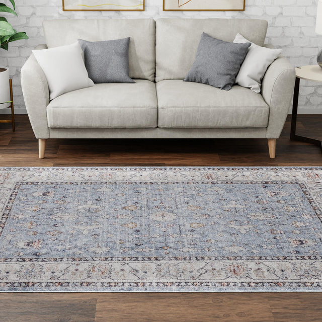 Harbor Blue 7' 10 x 10' Eco Traditional Rectangle Area Rug 100% Recycled Space Dyed Polyester With Cotton Backing Classic Pattern Carpet for Living, Dining, Office Space for Sale at Rug Engine