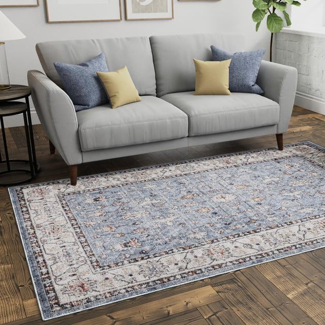 Harbor Blue 7' 10 x 10' Eco Traditional Rectangle Area Rug 100% Recycled Space Dyed Polyester With Cotton Backing Classic Pattern Carpet for Living, Dining, Office Space for Sale at Rug Engine
