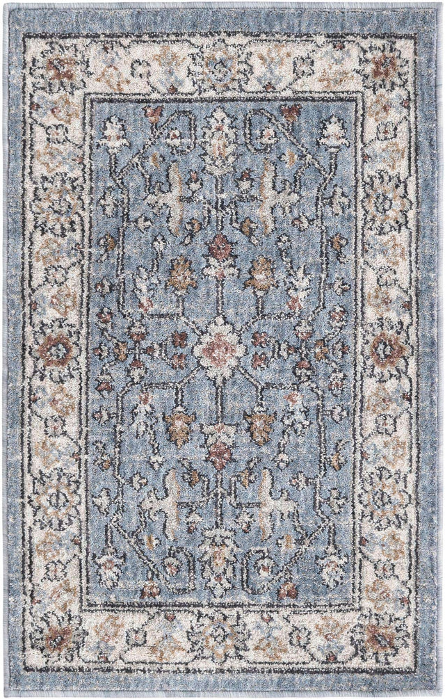 Harbor Blue 2' x 3' Eco Traditional Rectangle Area Rug 100% Recycled Space Dyed Polyester With Cotton Backing Classic Pattern Carpet for Living, Dining, Office Space for Sale at Rug Engine
