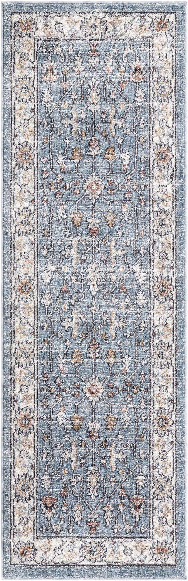 Harbor Blue 2' x 6' Eco Traditional Runner Area Rug 100% Recycled Space Dyed Polyester With Cotton Backing Classic Pattern Carpet for Living, Dining, Office Space for Sale at Rug Engine