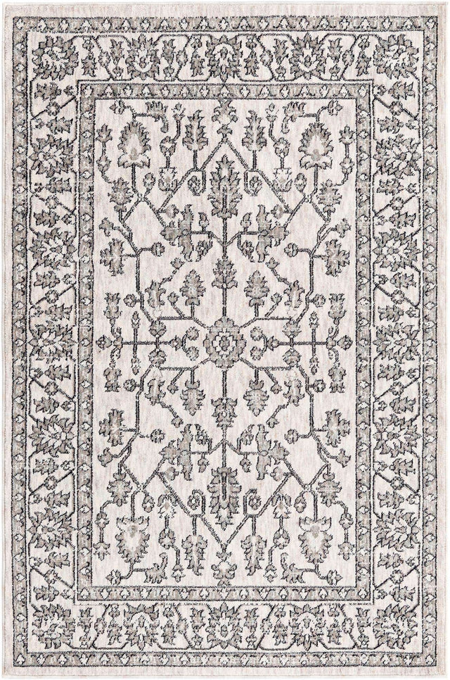 Ivory 4' x 6' Eco Traditional Rectangle Area Rug 100% Recycled Space Dyed Polyester With Cotton Backing Classic Pattern Carpet for Living, Dining, Office Space for Sale at Rug Engine
