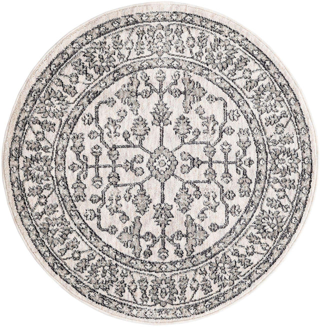 Ivory 3' 3 x 3' 3 Eco Traditional Round Area Rug 100% Recycled Space Dyed Polyester With Cotton Backing Classic Pattern Carpet for Living, Dining, Office Space for Sale at Rug Engine
