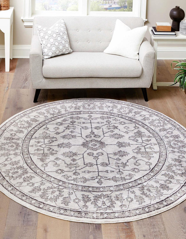 Ivory 3' 3 x 3' 3 Eco Traditional Round Area Rug 100% Recycled Space Dyed Polyester With Cotton Backing Classic Pattern Carpet for Living, Dining, Office Space for Sale at Rug Engine